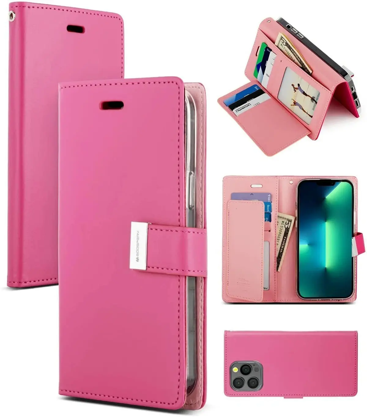 Goospery Rich Diary Case For Iphone 13 - Hot Pink 1