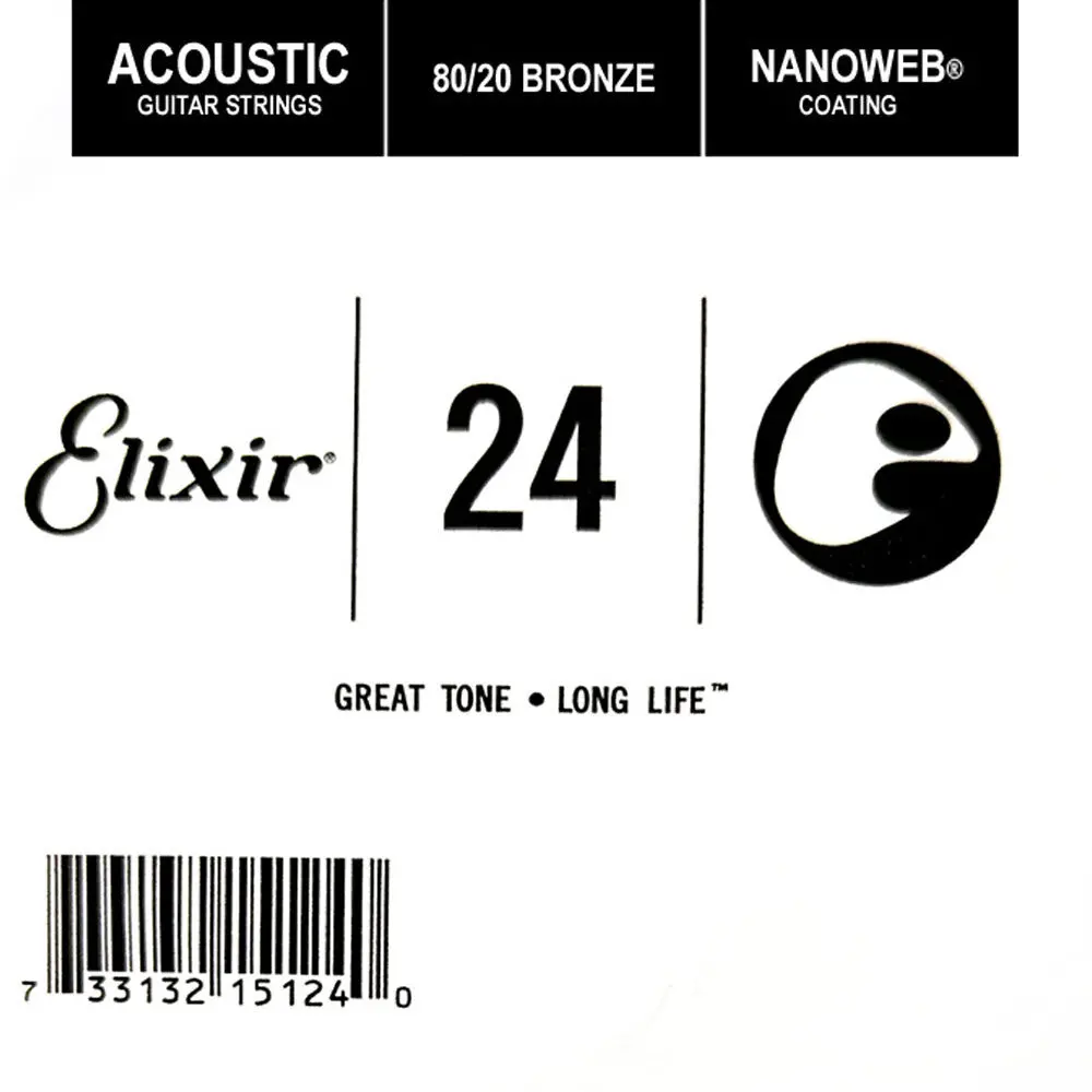 Elixir #15124 Acoustic Nanoweb Guitar 0.024 Single String 80/20 Bronze 2