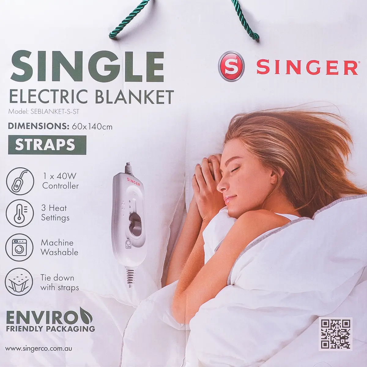 Singer(R) Electric Blanket With Straps - Single 1