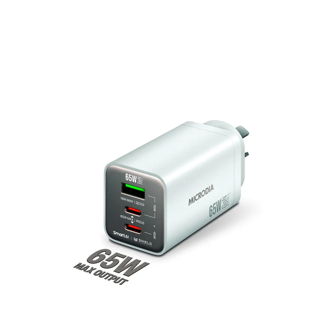 Microdia Smartcube Nano 65W Tri Port Gan Wall Charger (White) 1