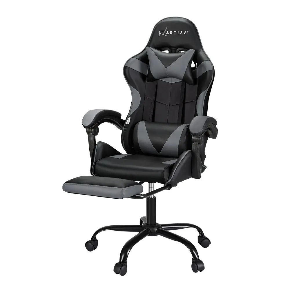 Artiss 2 Point Massage Gaming Office Chair Footrest (Grey) 1
