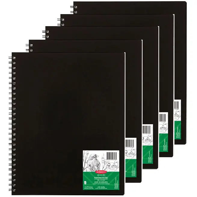 Derwent 5 Pack Academy Visual Art Diary Portrait 120 Pages 11"X14" Inch Black 1