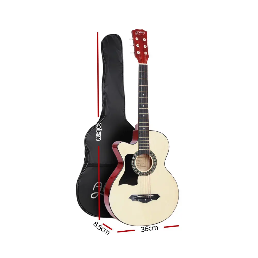 Alpha 38 Inch Acoustic Guitar Wooden Body Steel String Full Size Left Handed 2
