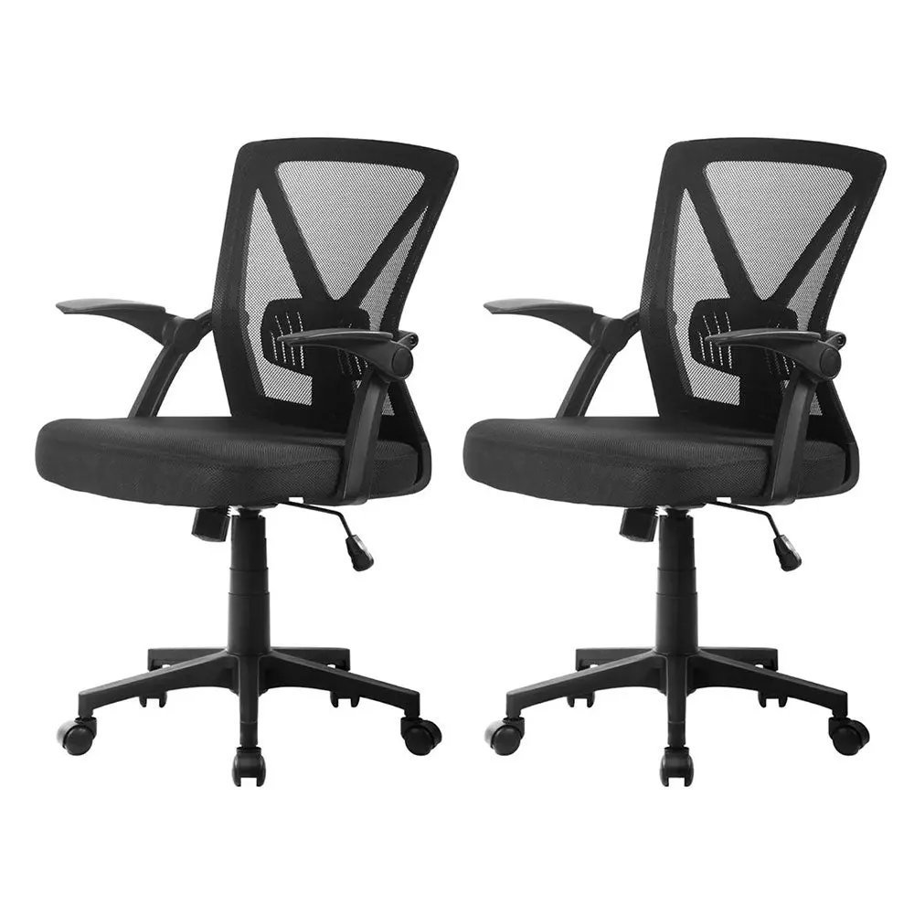 Artiss 2X Mesh Office Chair Mid Back (Black) 1