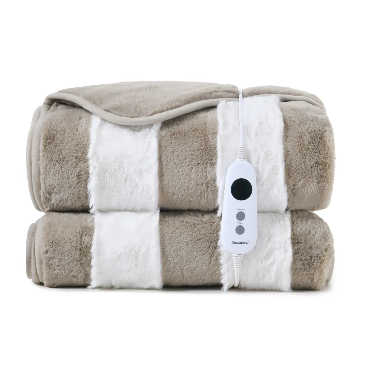 Dreamaker Denver Carved Stripe Faux Fur Heated Throw [180X200cm] (Natural) 1