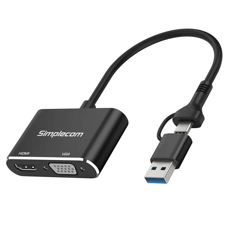Simplecom Usb 3.0 And Usb-C To Hdmi + Fhd 1080P Vga Video Card Adapter 1