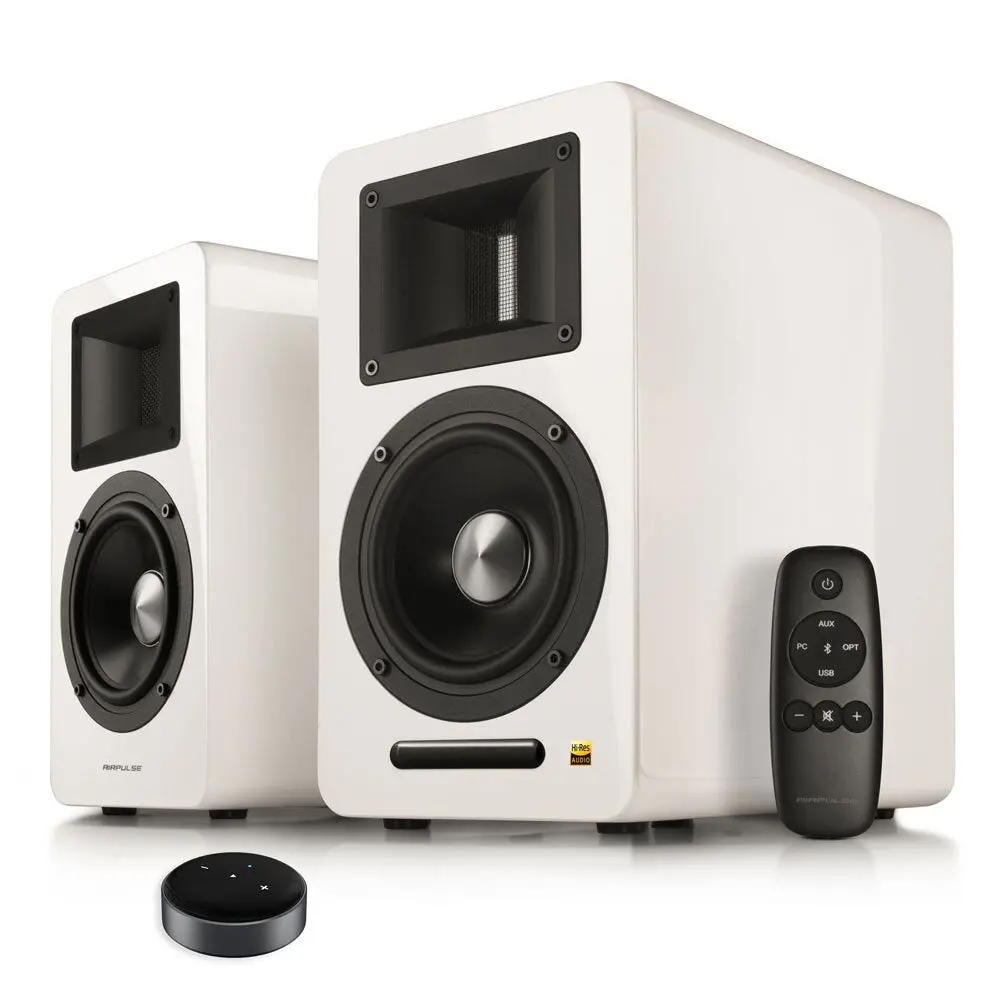 Airpulse A100 Active Wireless Bookshelf Speakers And Wiim Mini (White) 1
