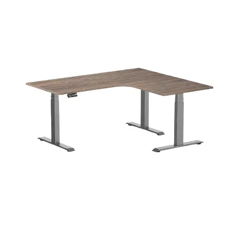 Desky L-Shape Melamine Sit Stand Desk 160Cm - Right Return Natural Walnut Top And Space Grey Leg 1
