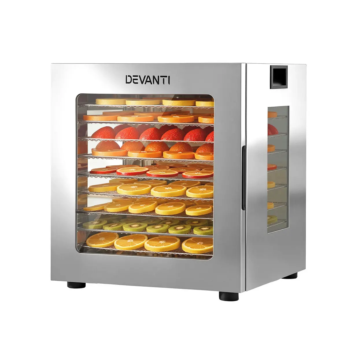 Devanti 10 Trays Food Dehydrator Stainless Steel Visible Glass Door 850W 1