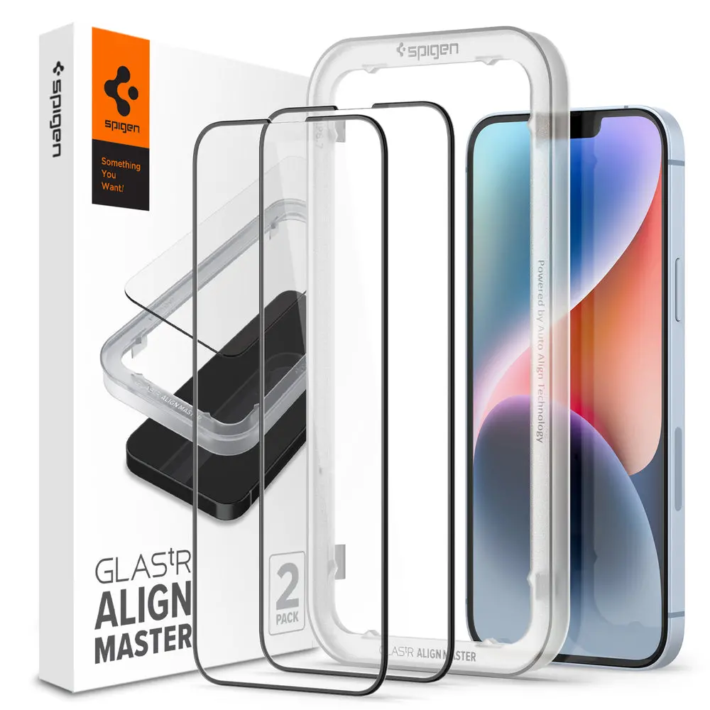 Spigen Apple Iphone 17E / 16E / 14 / 13 / 13 Pro Alignmaster Glas.Tr Full Cover 2Pcs Glass Screen Protector - Black 1