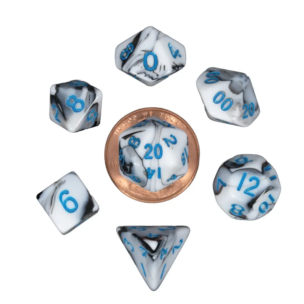 Fanroll By Metallic Dice Games Mdg Mini Polyhedral Dice Set Blue Numbers- Marble 1