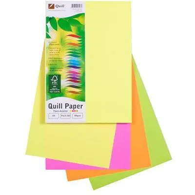 Quill Coloured A4 Copy Paper 80Gsm Flouro Assorted Pack 250 Sheets 1