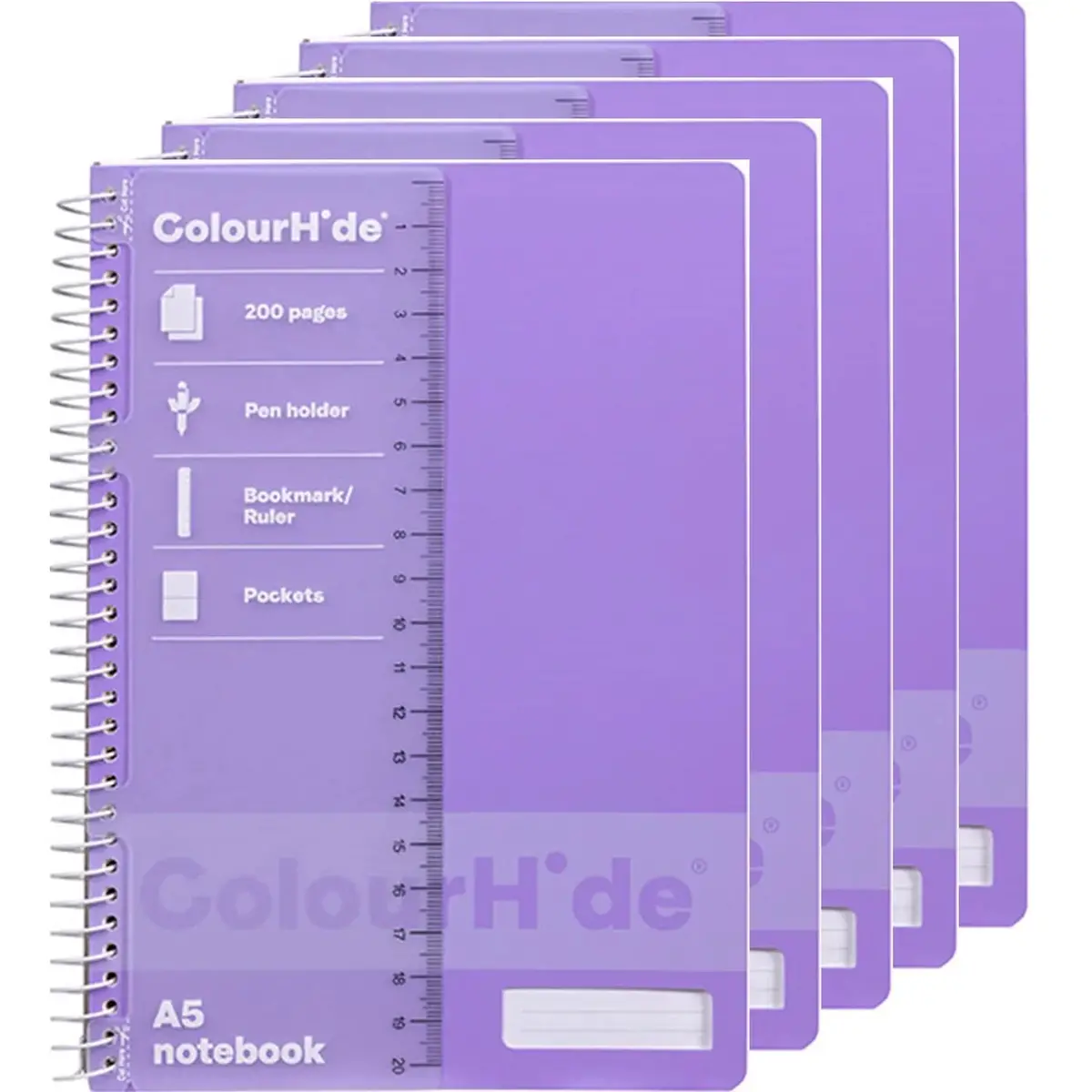 Colourhide Notebook A5 200 Pages Lavender Purple Spiral Pack 5 1