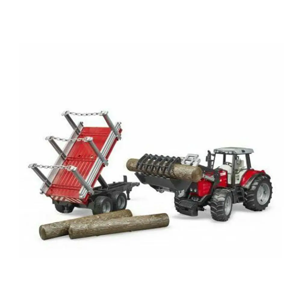 Bruder Licensed 1:16 Scale Massey Ferguson 7480 With Front Loader & Timber Trailer Red 2