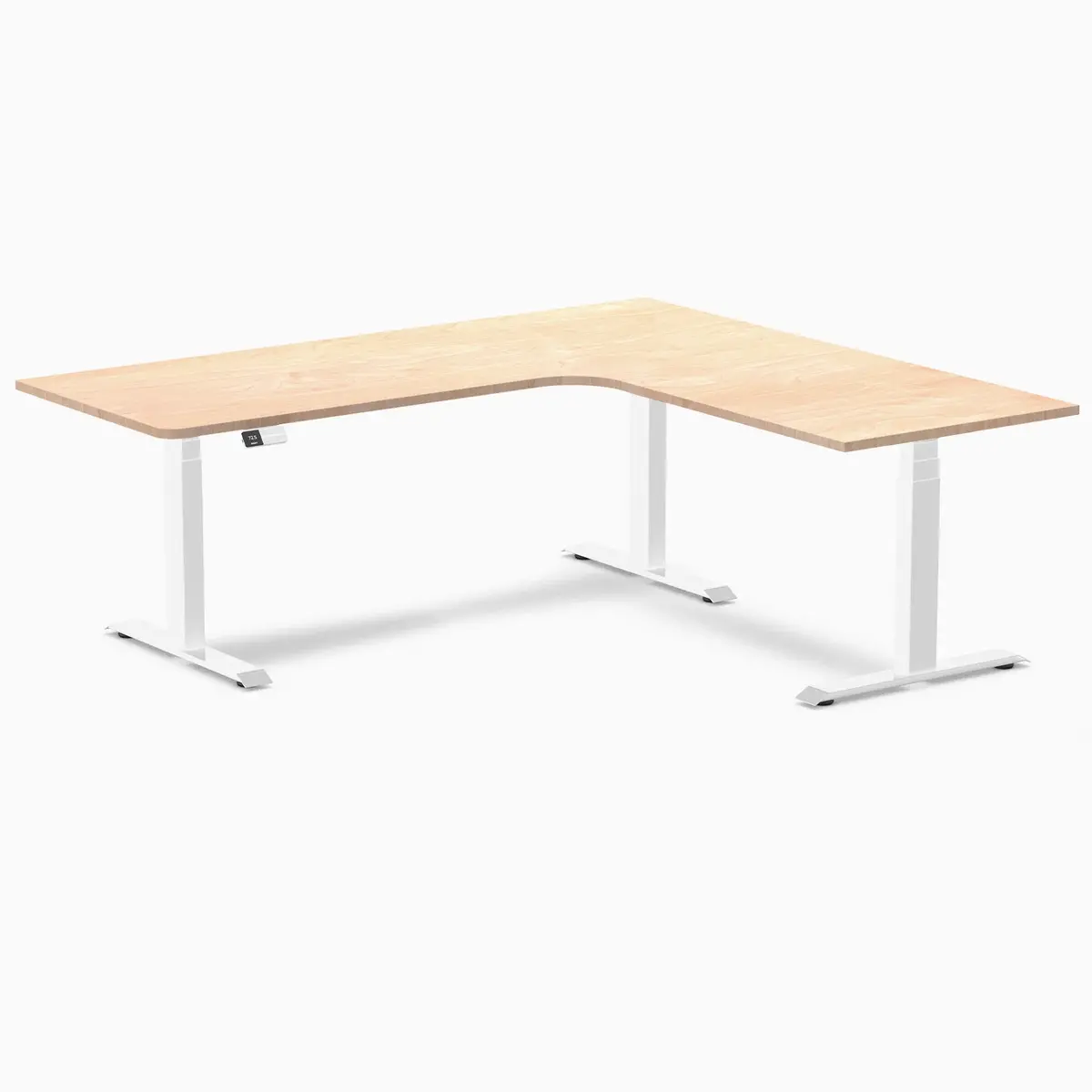 Desky L-Shape Melamine Sit Stand Desk 200Cm - Right Return Curly Birch Top And White Leg 1