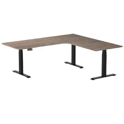 Desky L-Shape Melamine Sit Stand Desk 200Cm - Right Return Natural Walnut Top And Matte Black Leg 1