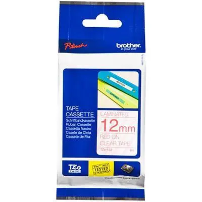 Brother Tze-132 Labelling Tape 12Mm Red On Clear 1