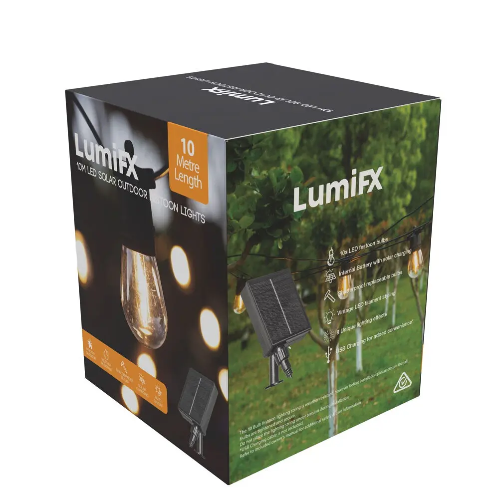 Lumifx 10 Bulb Festoon Lights 8 Lighting Effects 10M Warm White 1