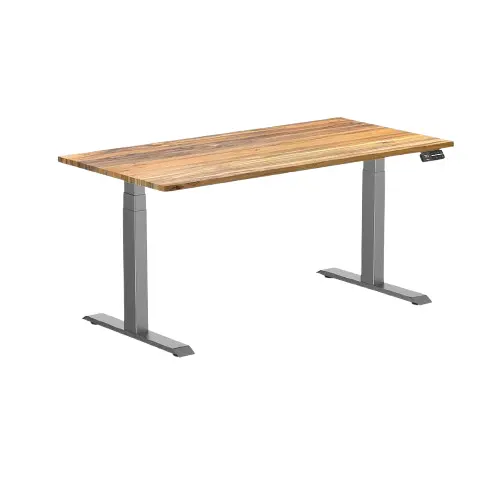Desky Dual Hardwood Sit Stand Desk 150Cm (Teak Desktop/Space Grey Frame) 1