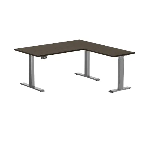 Desky Bamboo L-Shape Sit Stand Desk 150 X 155 Cm Dark Bamboo Top And Space Grey Leg 1