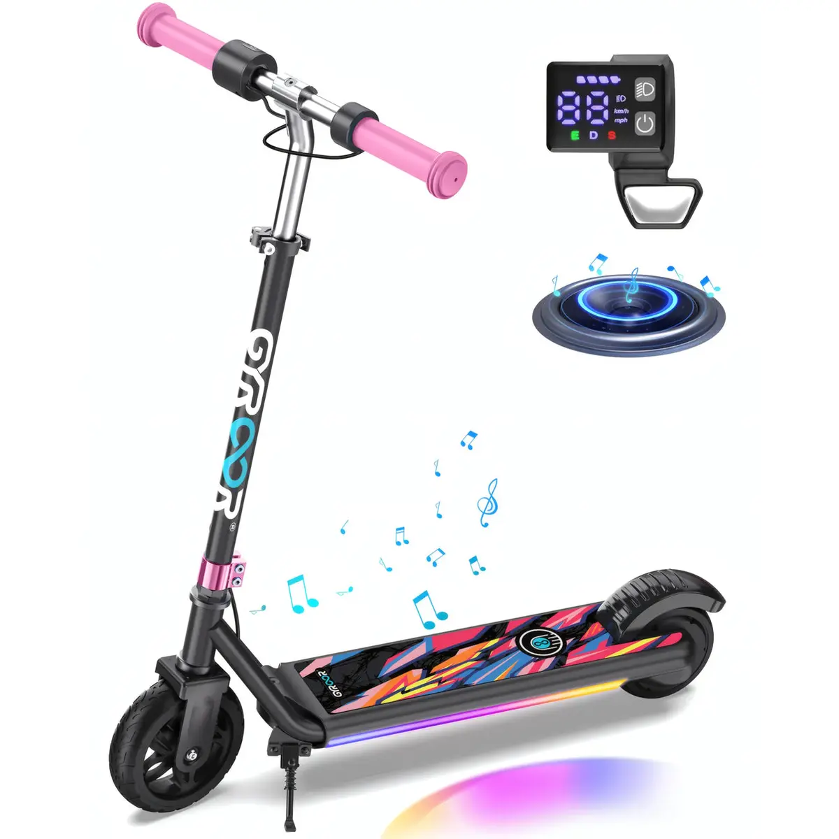 Gyroor H30 Max Kids Electric Scooter With Bluetooth Beats (Pink) 1