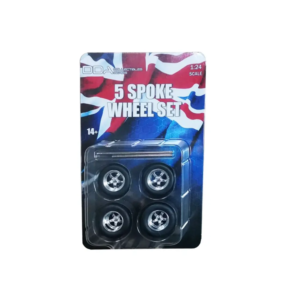 Dda 1:24 Set Of 4 X 5 Spoke Chrome Wheels With Tyres & Axles For Slammed Models 1