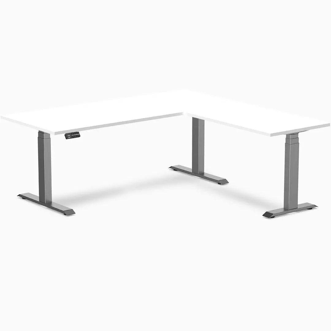 Desky Eco L-Shape Melamine Sit Stand Desk 180 X 175 Cm White Top And Space Grey Leg 1