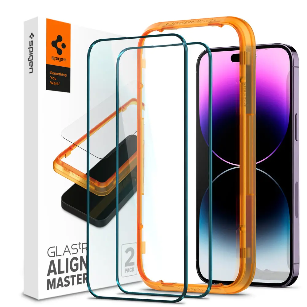 Spigen Apple Iphone 14 Pro Alignmaster Glas.Tr Full Cover 2Pcs Glass Screen Protector - Black 1