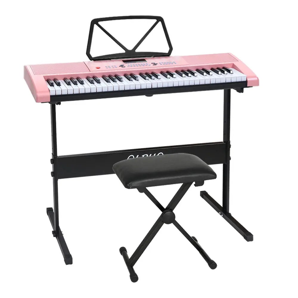Alpha 61 Keys Electronic Piano Keyboard Digital Electric With Stand Stool (Pink) 1