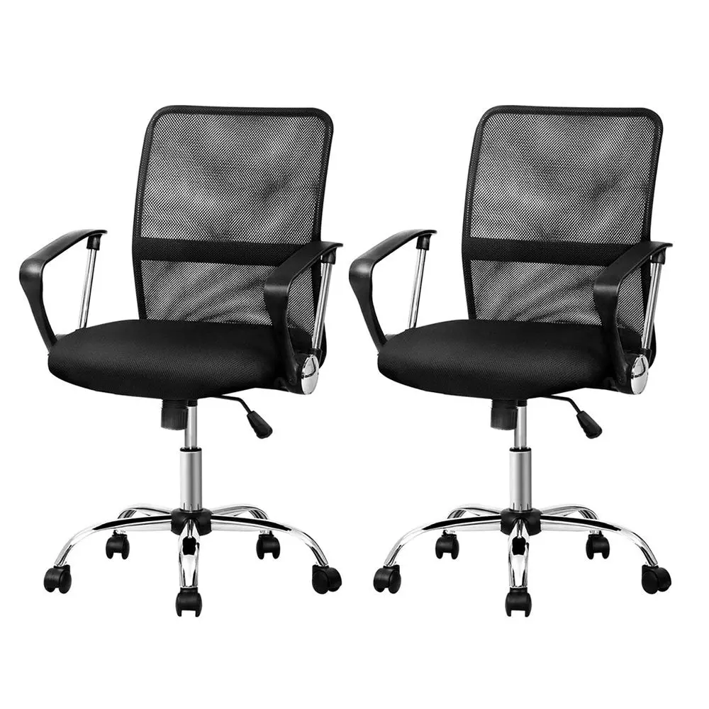 Artiss 2X Mesh Office Chair Mid Back (Black) 1