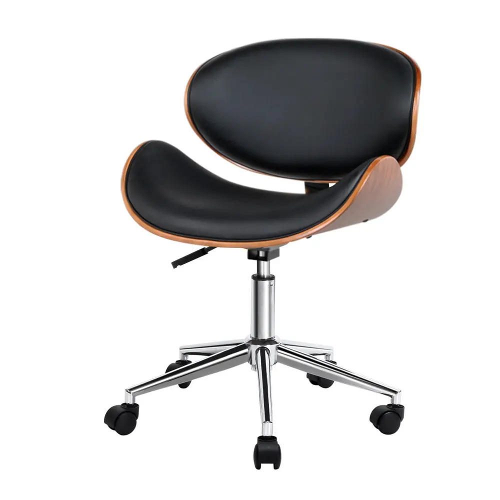 Artiss Wooden Office Chair Leather Seat (Black) 1