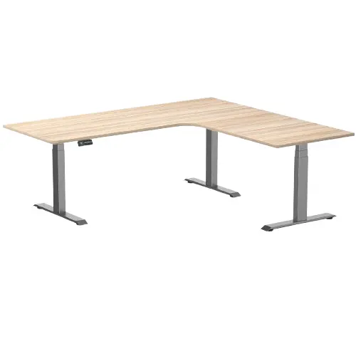 Desky L-Shape Melamine Sit Stand Desk 200Cm - Right Return Classic Oak Top And Space Grey Leg 1
