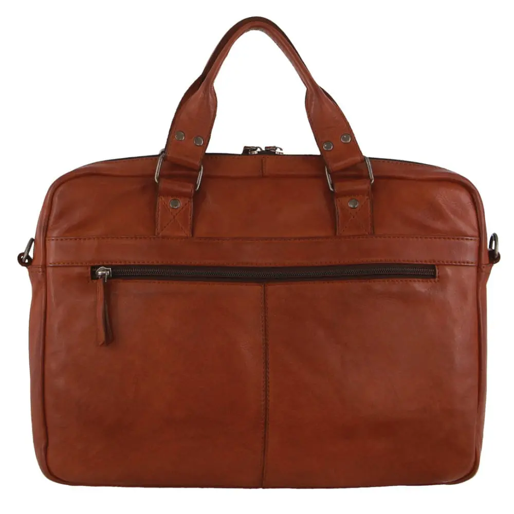Pierre Cardin Multicompartment Leather Laptop Shoulder Bag 43X31cm Cognac 1