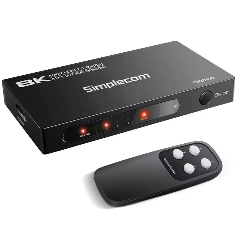 Simplecom 4-Port Hdmi 2.1 Switch With Remote And 4 In 1 Out Splitter 1