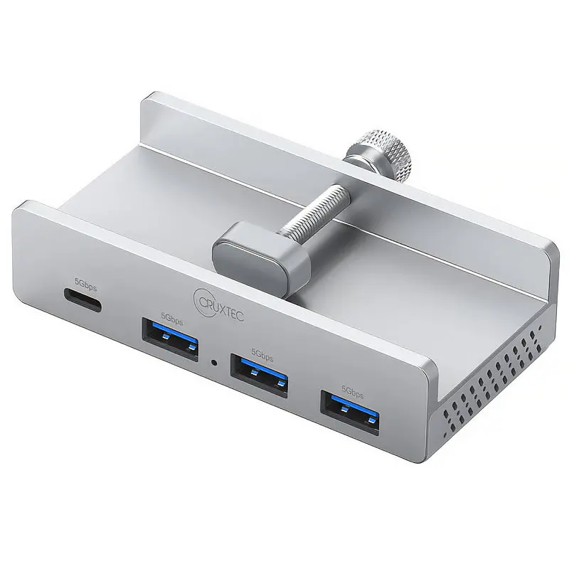 Cruxtec 4-Port Aluminum Clamp Usb 3.0 Hub With Usb-C Power Supply Port 1