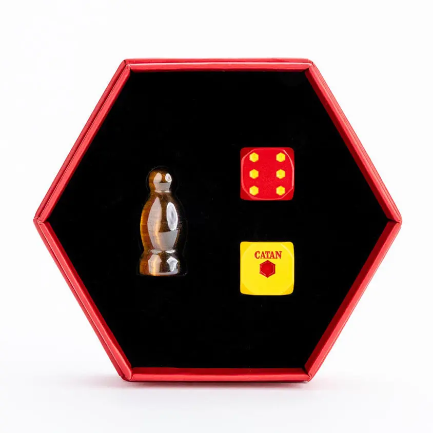 Fanroll By Metallic Dice Games Mdg Catan Premium Robber And Metal Dice Set Tiger's Eye 1