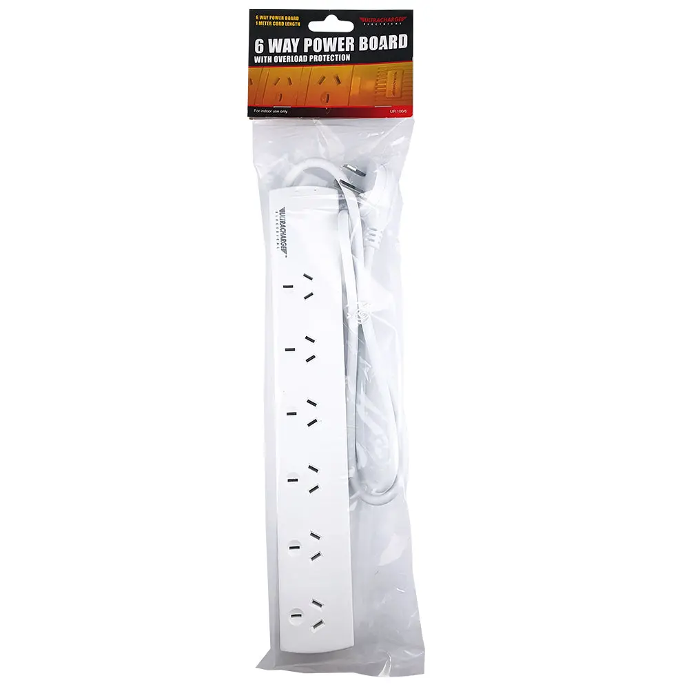 Ultracharge 6-Socket Standard Power Strip Board 1M Extension Outlet (White) 1