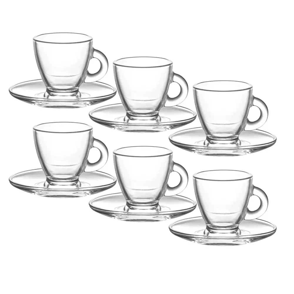 Classica 6Pc Aurora Clear Glass Espresso Cup & Saucer Set Dishwasher Safe 1