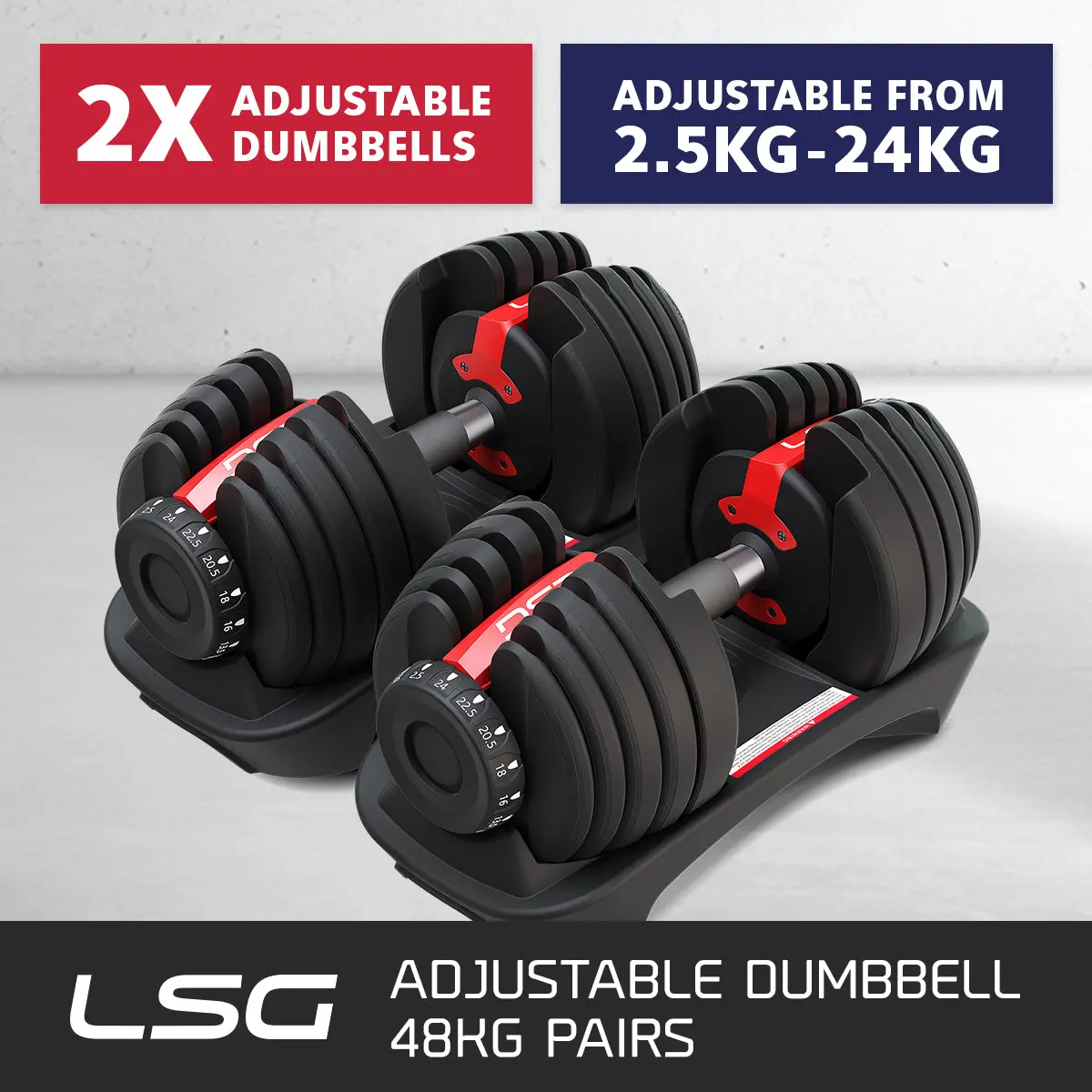 Lsg Adjustable Dumbbells Weights 2.5Kg-24Kg (Pairs) 2