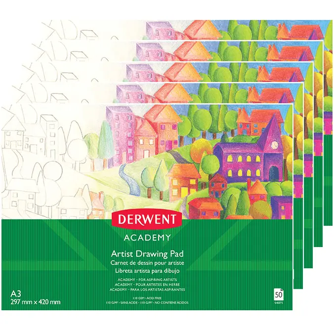 Derwent Academy Artist Drawing Pad Paper Landscape A3 50 Sheet 5 Pack 1