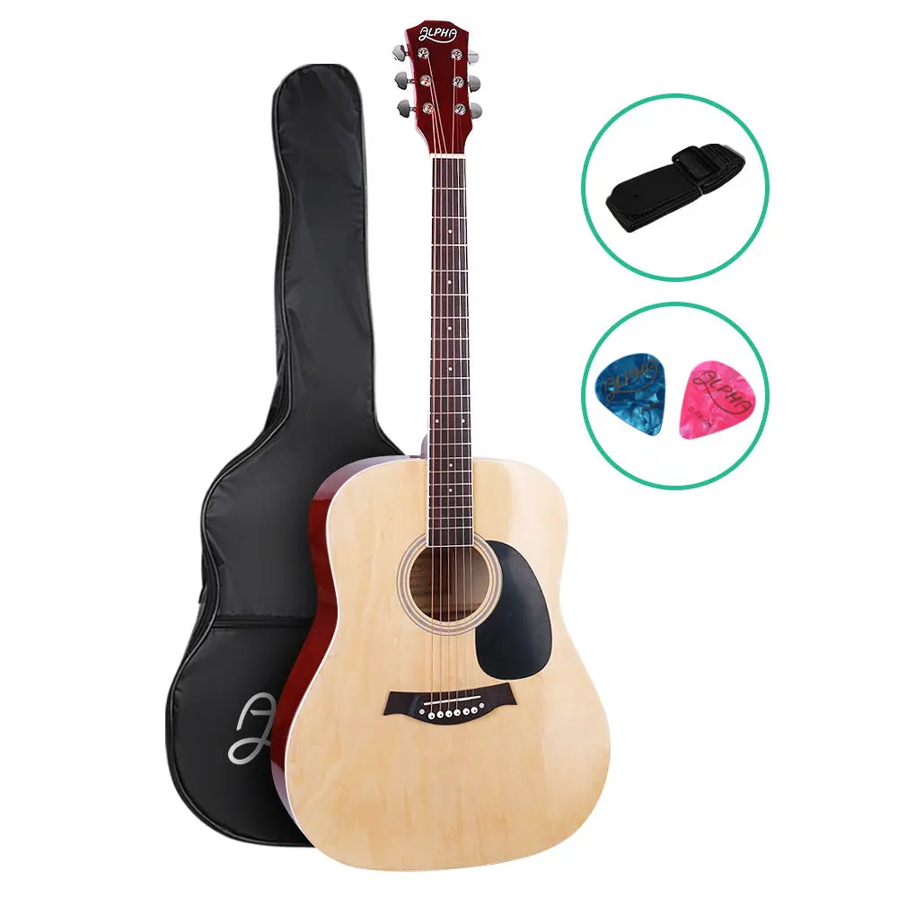 Alpha 41" Acoustic Guitar Wooden Body Steel String Dreadnought (Wood) 1