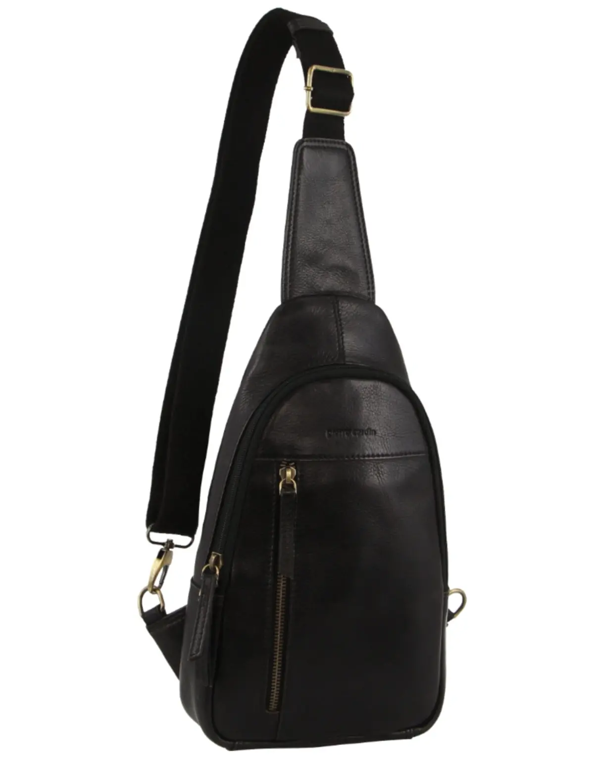 Pierre Cardin Men's Leather Crossbody Sling Bag W/ Adjustable Strap 20Cm Black 1