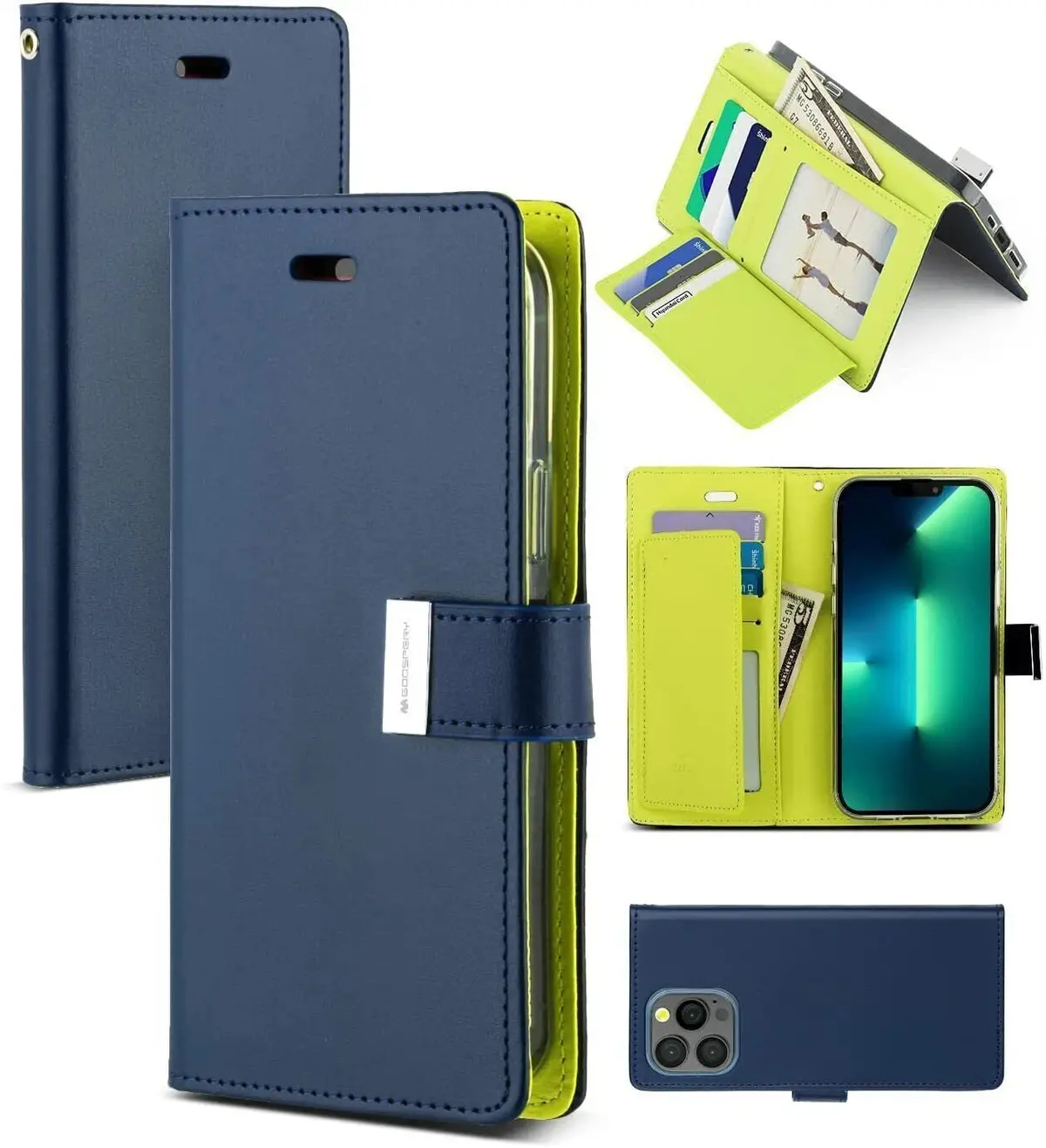 Goospery Rich Diary Case For Iphone 13 - Navy 1