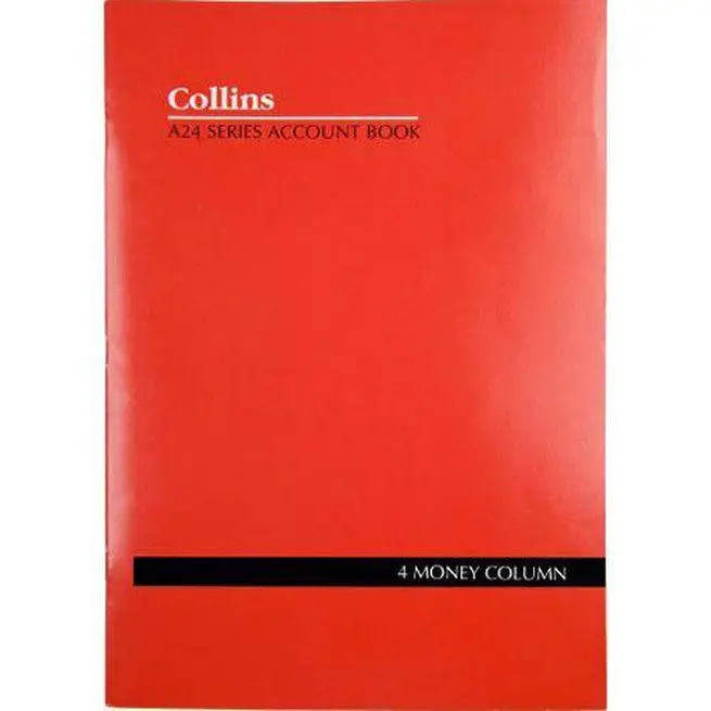 Collins A24 Series Account Book 4 Money Column Feint Ruled Stapled 24 Leaf A4 Red 1