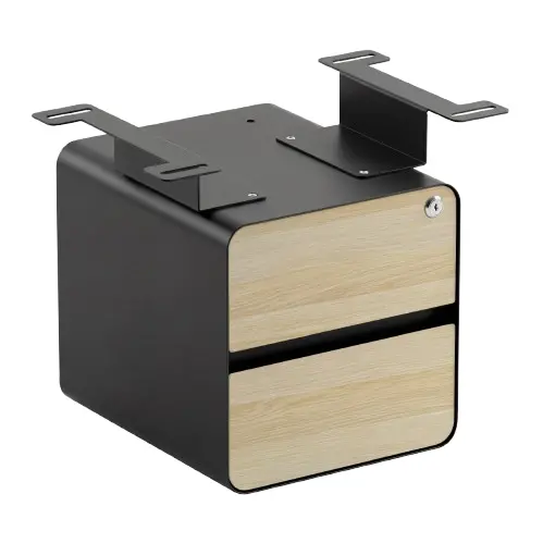 Desky Minimal Under Desk Cabinet - Classic Oak Melamine / Black 1
