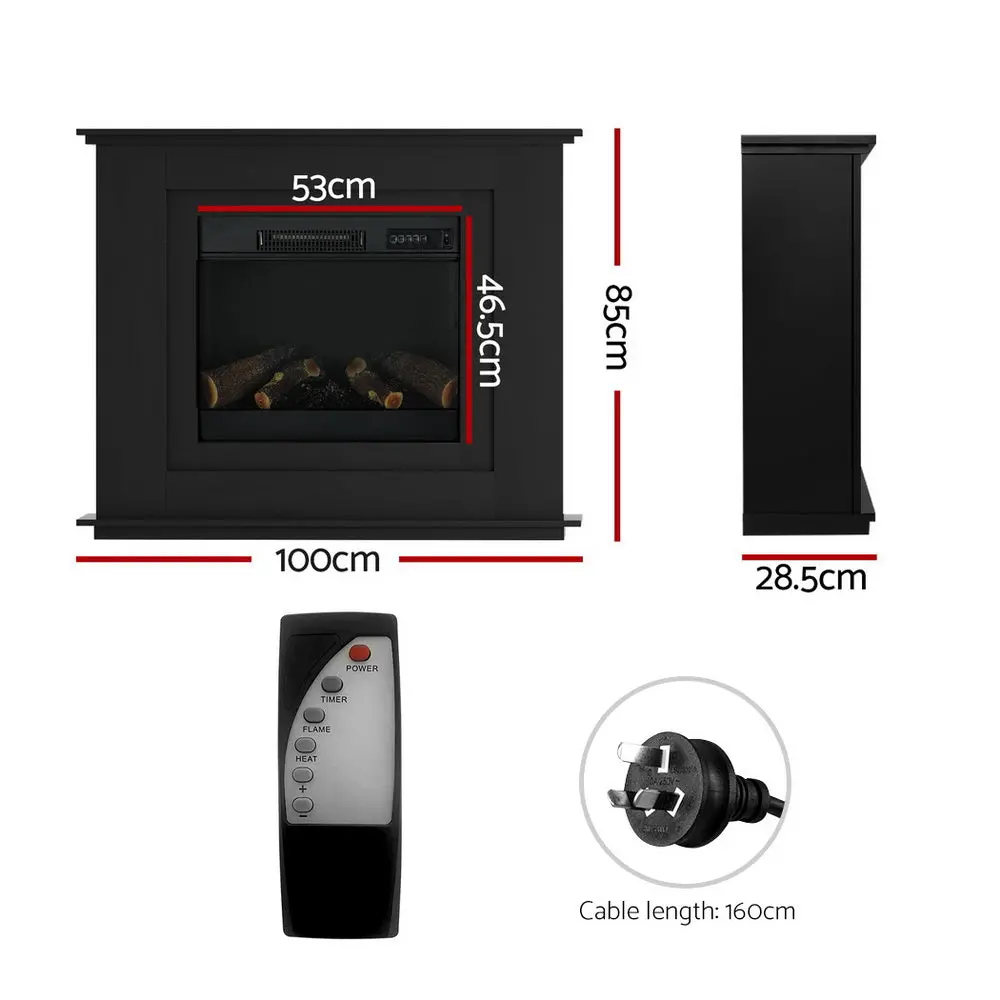 Devanti Electric Fireplace Fire Heater 2000W Black 2