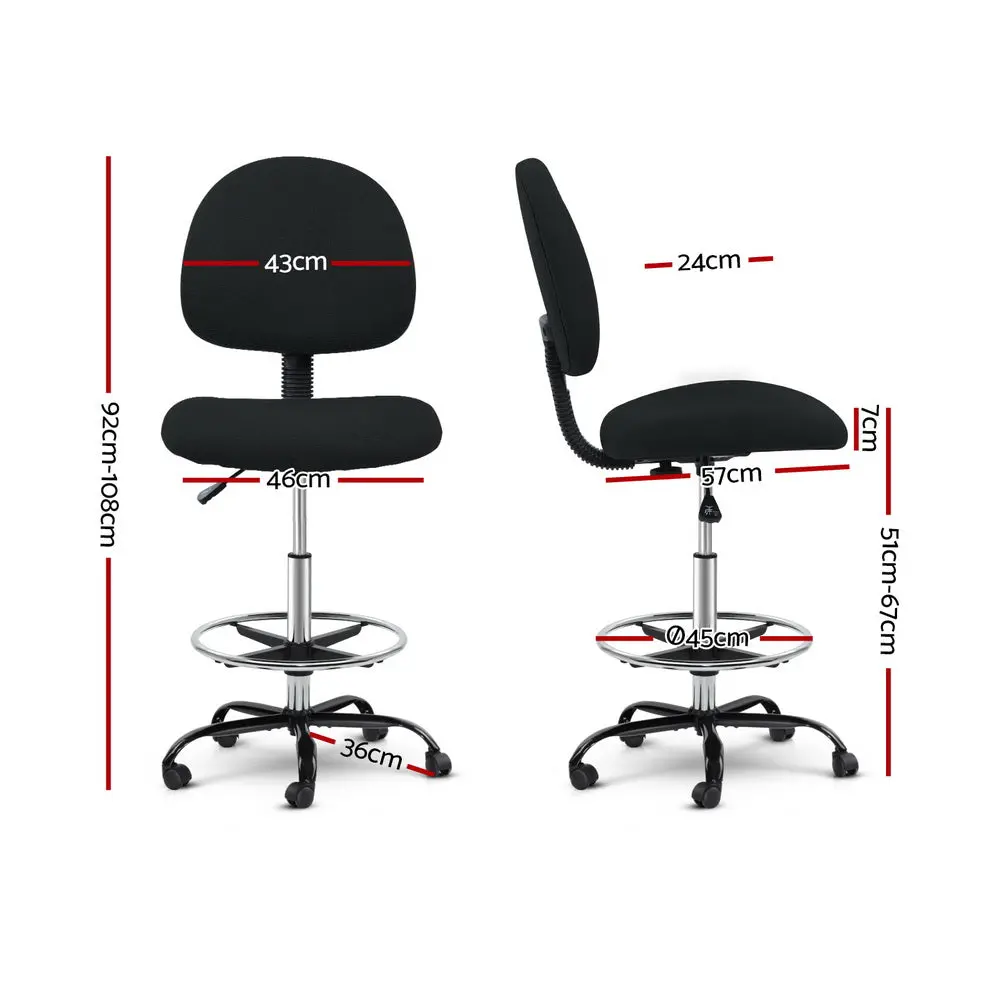 Artiss Office Chair Drafting Stool Fabric Chairs (Black) 2