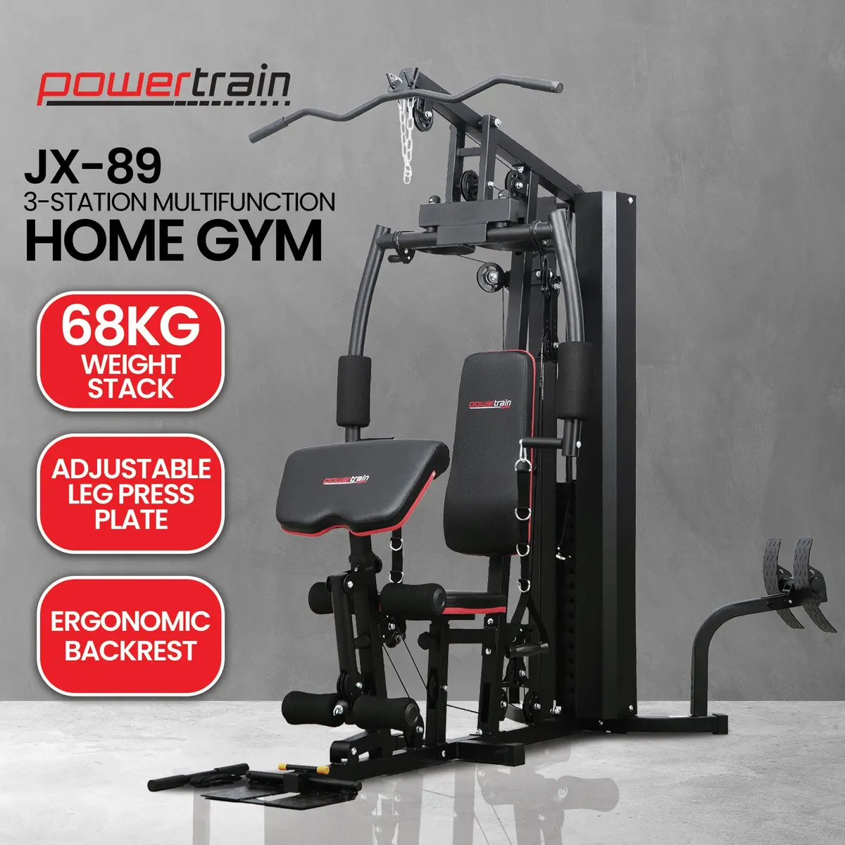 Powertrain Jx-89 Multi Station Home Gym 68Kg Weight Cable Machine 2