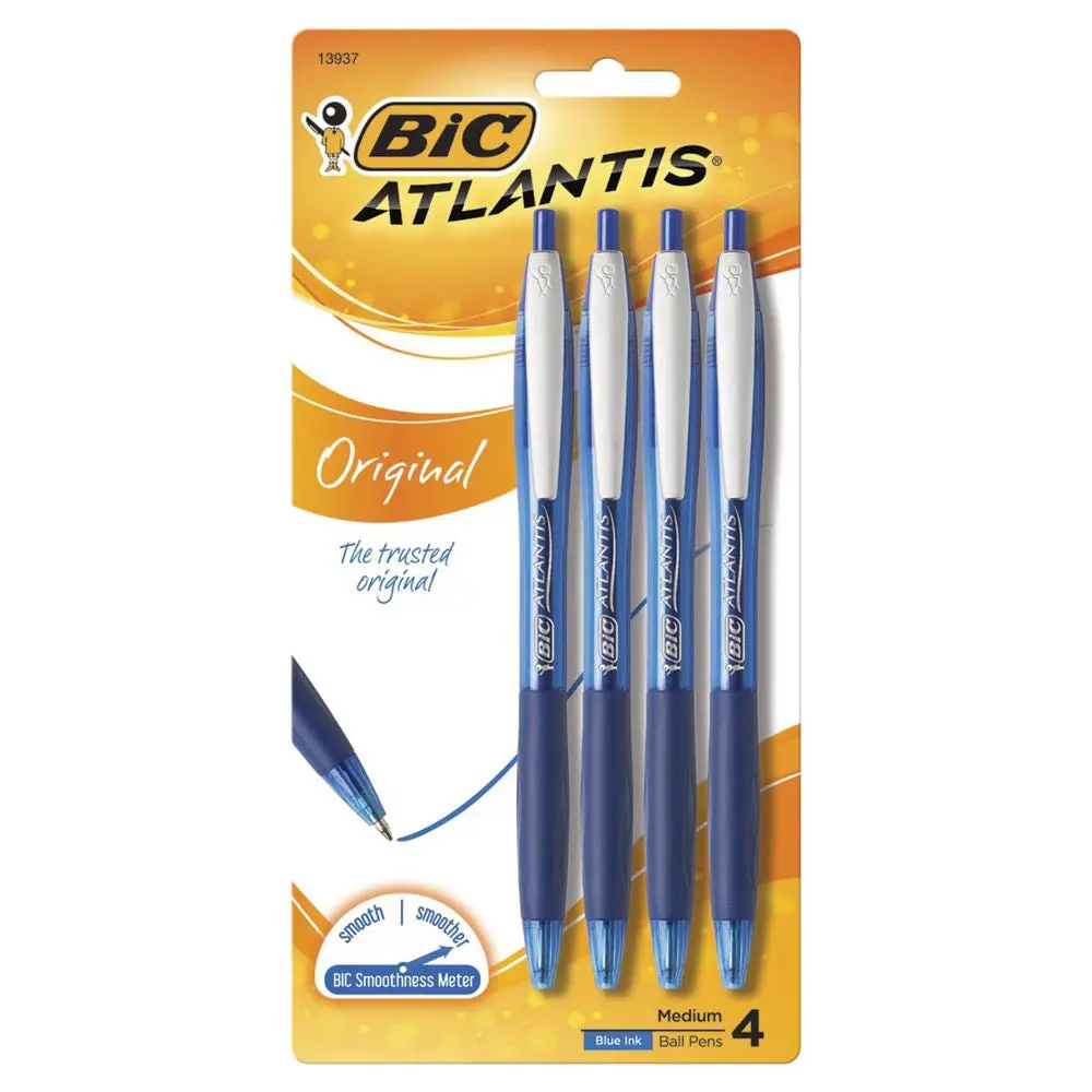 Bic Atlantis Original Medium Retractable Ball Pens Blue (4-Piece) 1
