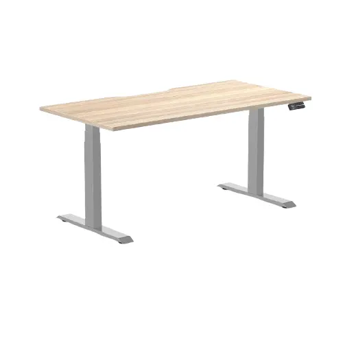 Desky Dual Scalloped Melamine Sit Stand Desk 1500X750mm (Classic Oak/Grey) 1